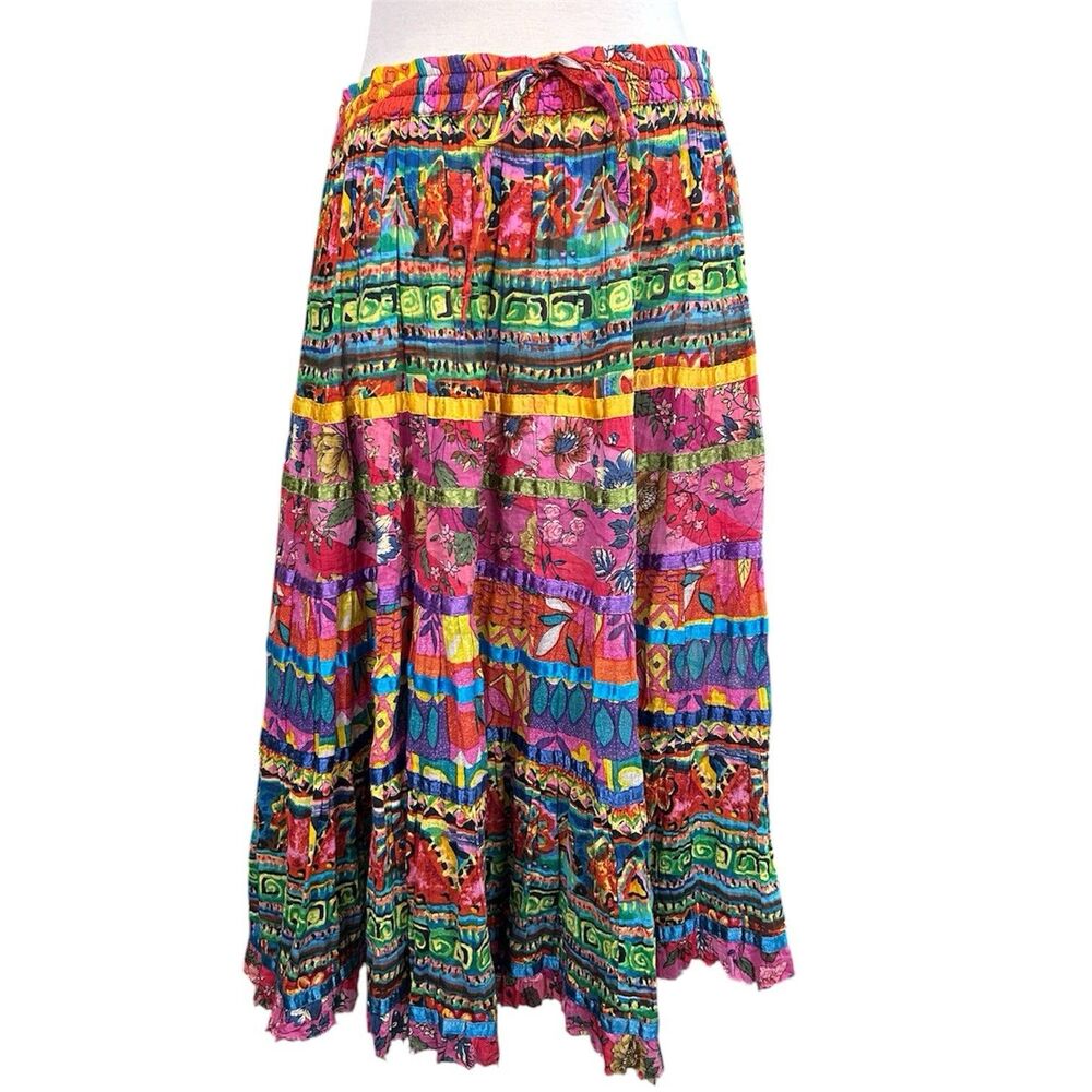 Anu by Natural Drawstring Tiered Maxi Skirt  Peasant Broomstick Boho Hippie Sz M